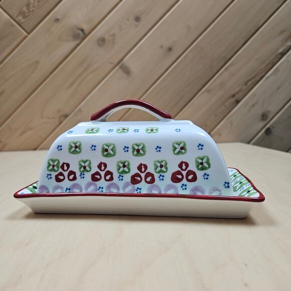 Signature Housewares Inc. Stoneware Butter Dish Colorful Gypsy Pattern Floral - Picture 1 of 7